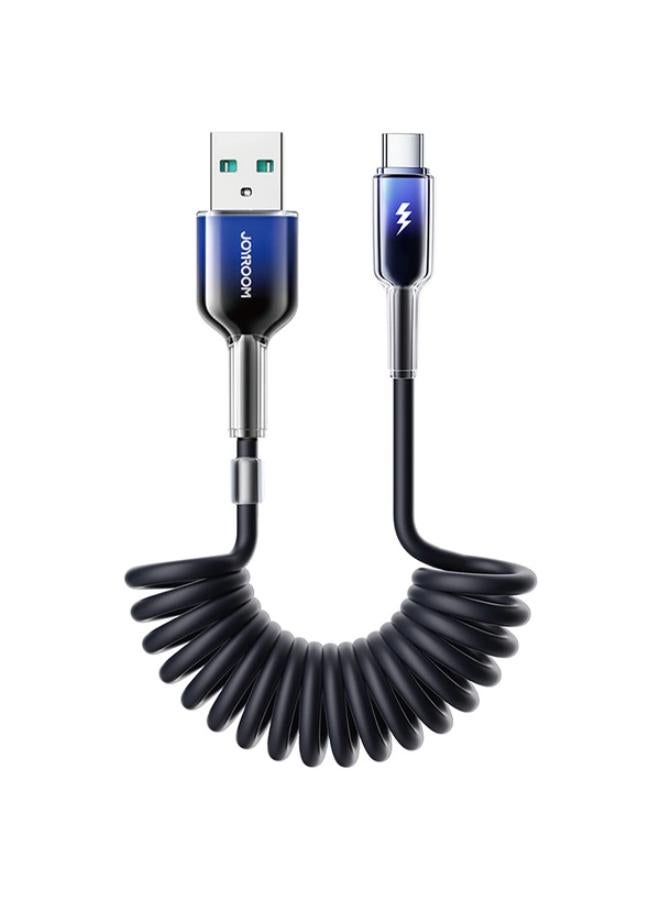 JOYROOM Crystal‑Clear 60W Series 3A Coiled USB‑A to USB‑C Fast Charging Cable 1.5M - Black - Image 1