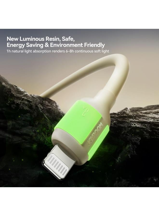 جوي روم Fluorescent Series 25W Self‑Luminous Liquid Silicone USB‑A to Lightning Fast Charging Cable  1.2M - beige - Image 2