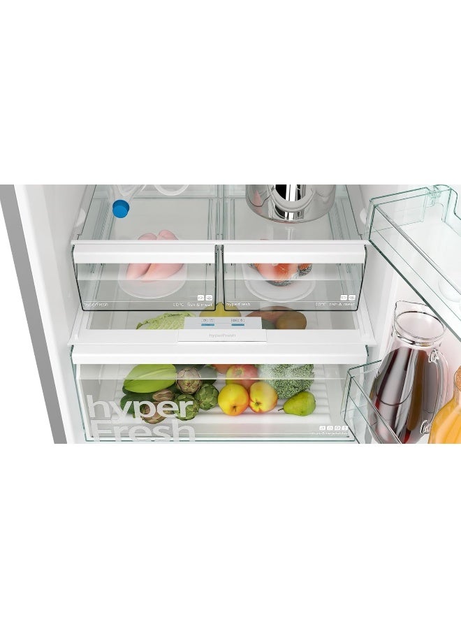سيمنز ثلاجة سيمنز IQ300، ثلاجة فريزر قائمة بذاتها مع فريزر في الأسفل، سعة إجمالية 485 لتر/صافية 453 لتر، ثلاجة هندسية ألمانية، إنوكس، KG55NVLE0M - Image 4