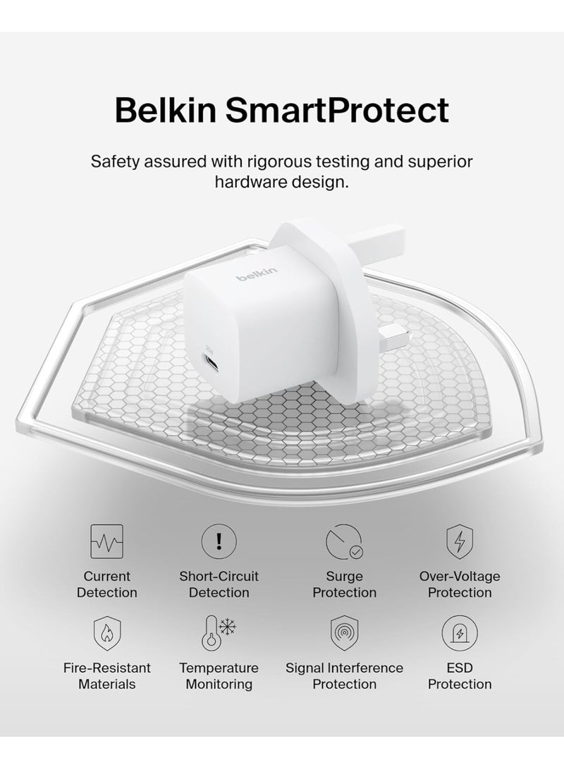 belkin USB-C Plug 25W - USB-C Phone Charger PD 3.0 Fast Charging with PPS for Apple iPhone 17, iPhone Air, iPhone 16, Samsung Galaxy S25, Pixel 10, Nintendo Switch, & More - White - Image 5
