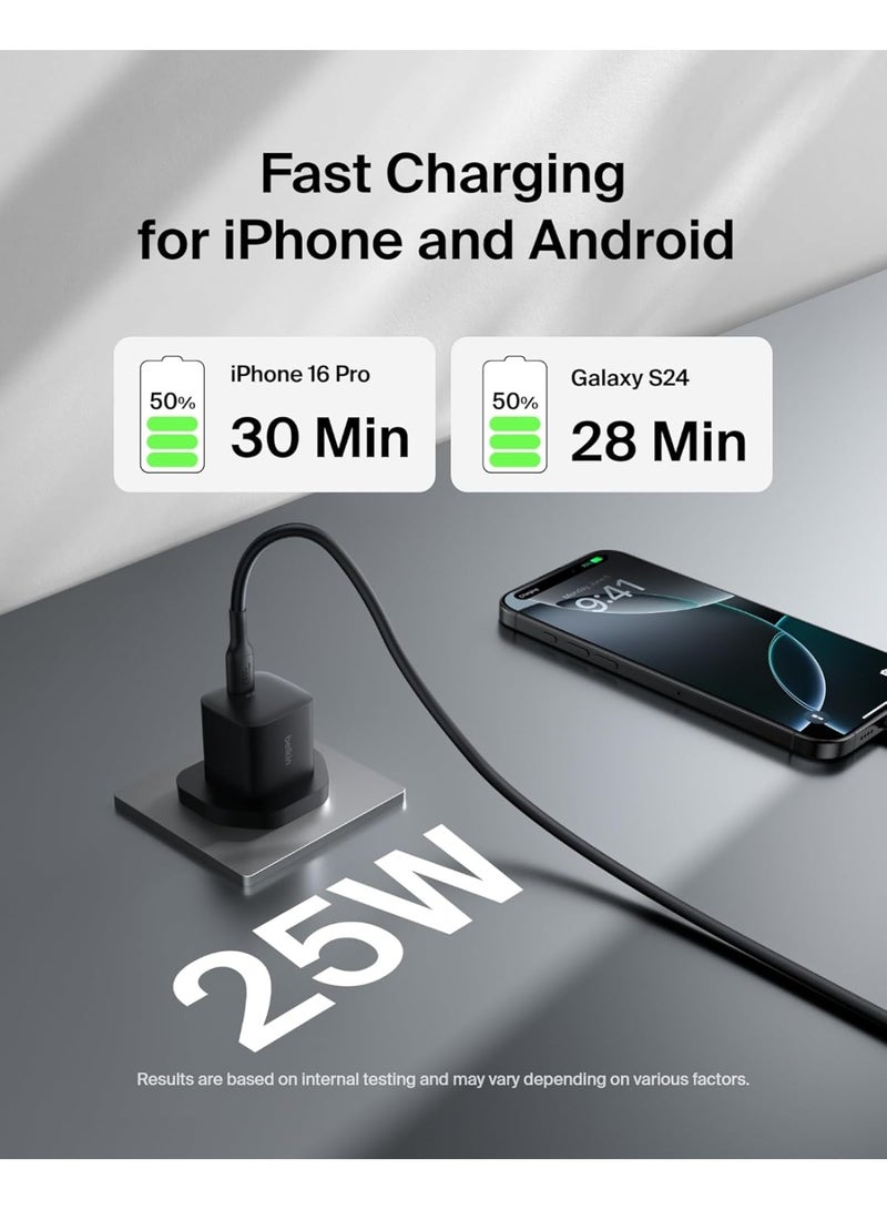 belkin USB-C Plug 25W - USB-C Phone Charger PD 3.0 Fast Charging with PPS for Apple iPhone 17, iPhone Air, iPhone 16, Samsung Galaxy S25, Pixel 10, Nintendo Switch, & More - Black - Image 3