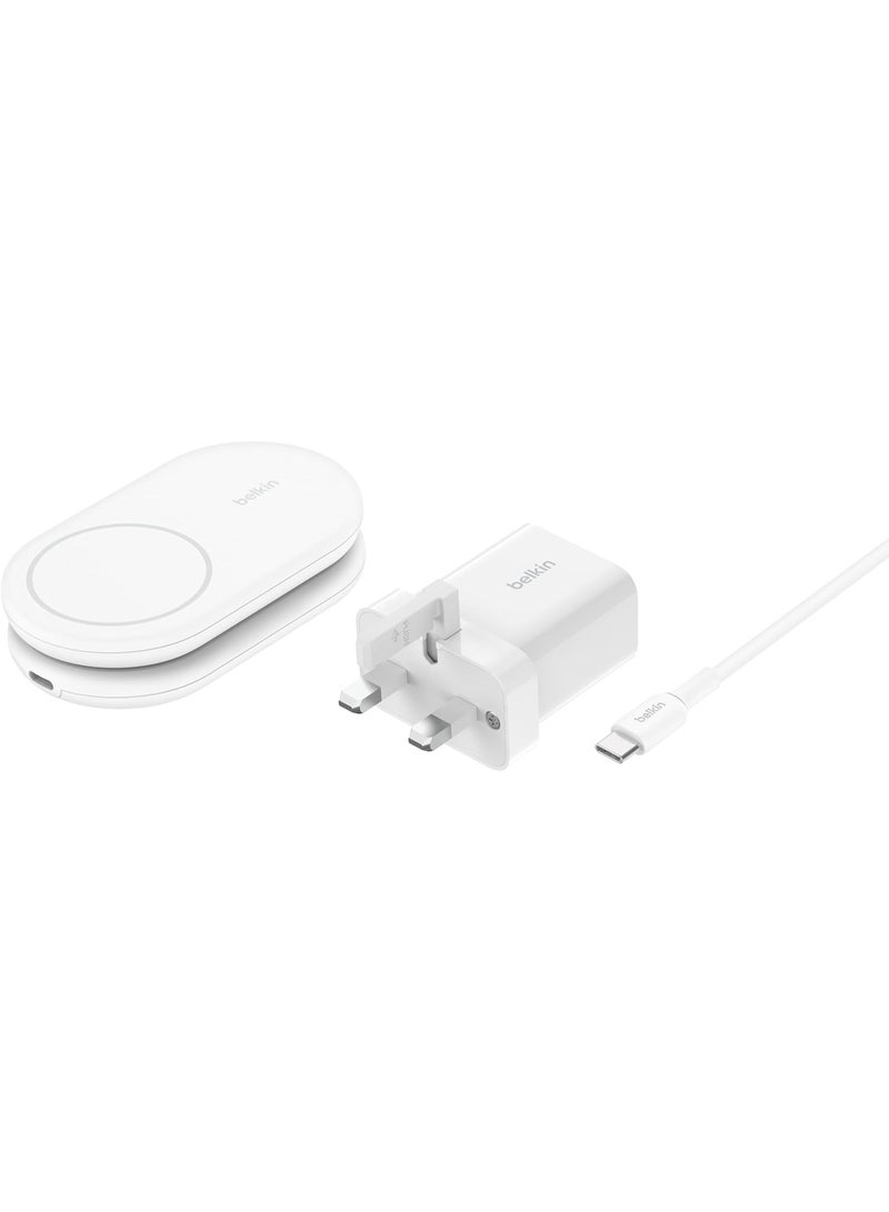 belkin Fast Charge MagSafe Charger, Magnetic Foldable Wireless Charging Stand 15W, MagSafe-Compatible Portable Fast Charger for Qi2, iPhone 16, 15 & 14 Series, Standy Mode Ready, PSU Included - White - Image 2