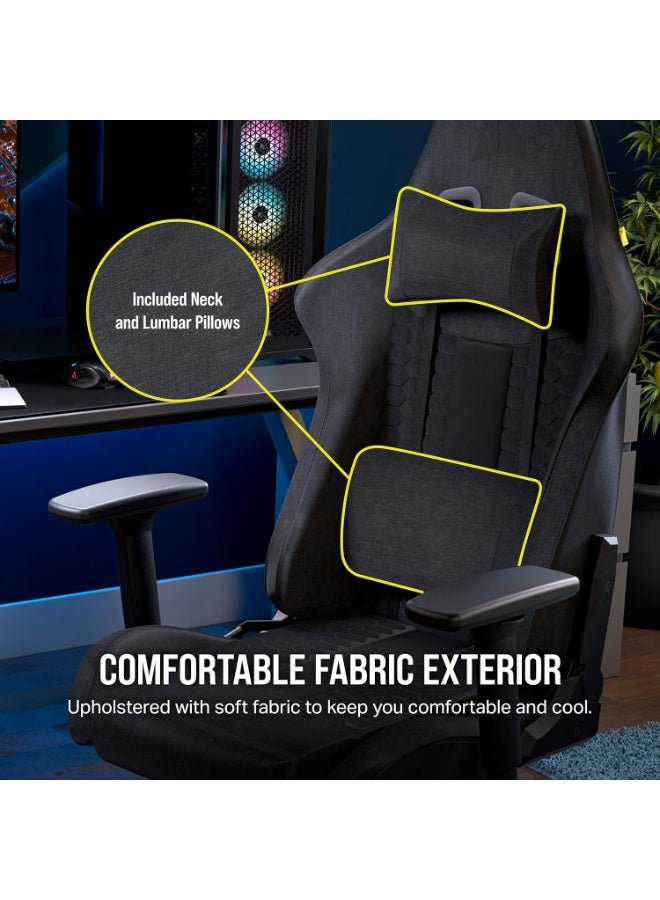 Corsair TC100 Relaxed Gaming Chair - Fabric - Grey and Black - Racing-Inspired Design - Lumbar Pillow - Detachable Memory Foam Neck Pillow - Adjustable Armrests - Image 4