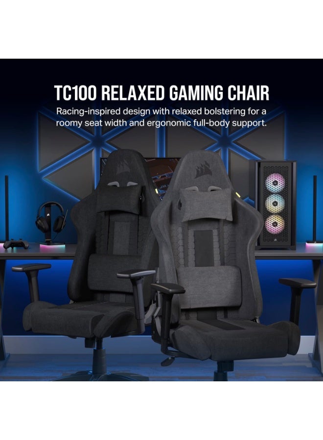 Corsair TC100 Relaxed Gaming Chair - Fabric - Grey and Black - Racing-Inspired Design - Lumbar Pillow - Detachable Memory Foam Neck Pillow - Adjustable Armrests - Image 5