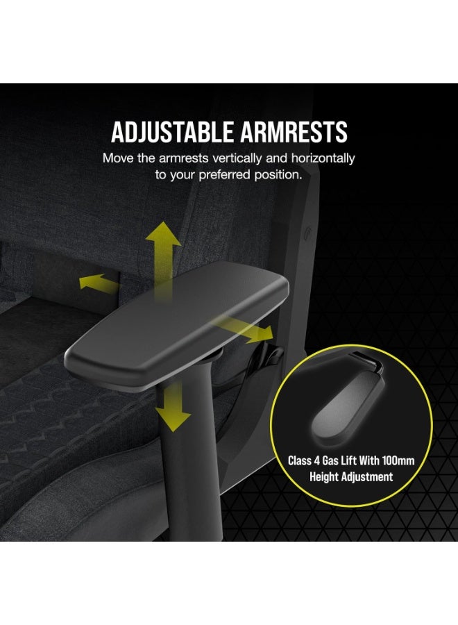 Corsair TC100 Relaxed Gaming Chair - Fabric - Grey and Black - Racing-Inspired Design - Lumbar Pillow - Detachable Memory Foam Neck Pillow - Adjustable Armrests - Image 2