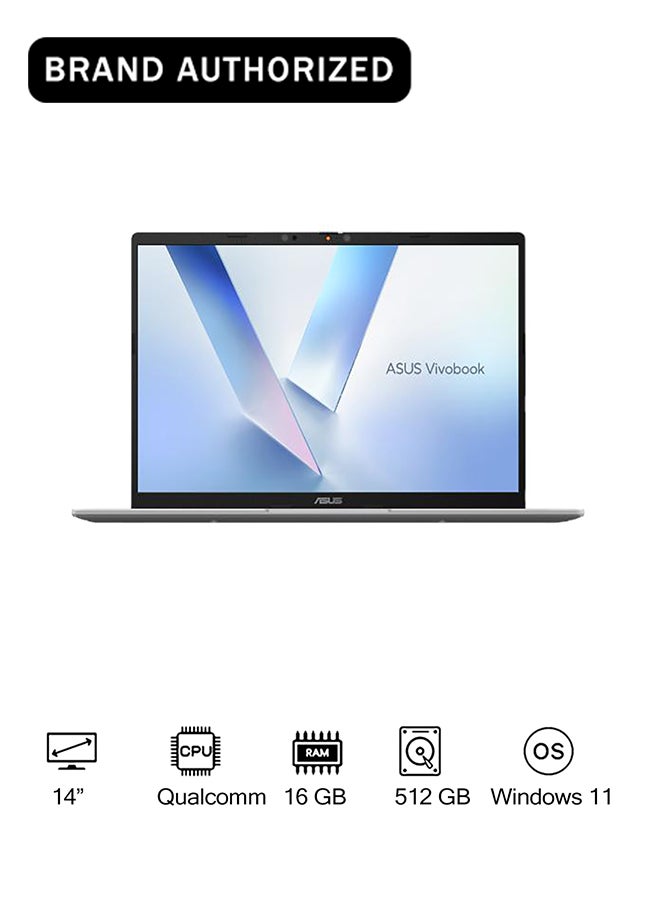 ASUS X1407QA-LY045W Vivobook Laptop with 14-Inch WUXGA Display,Snapdragon X1-26-100 Processor/16GB RAM/512GB SSD/Qualcomm Adreno GPU/Windows 11 English Platinum Gold - Image 1