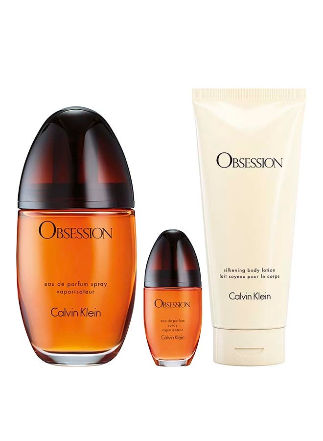 كالفن كلاين Obsession Eau De Parfum For Women And Body Lotion Trio Gift Set 100 + 100 + 15ml - Image 1