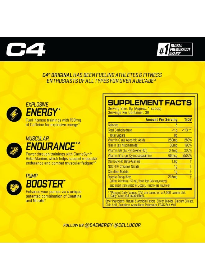 سيلوكور مسحوق مكمل مشروب الطاقة C4 قبل التمرين للرجال والنساء - نكهة فواكه مشكّلة - 30 حصة - Image 3