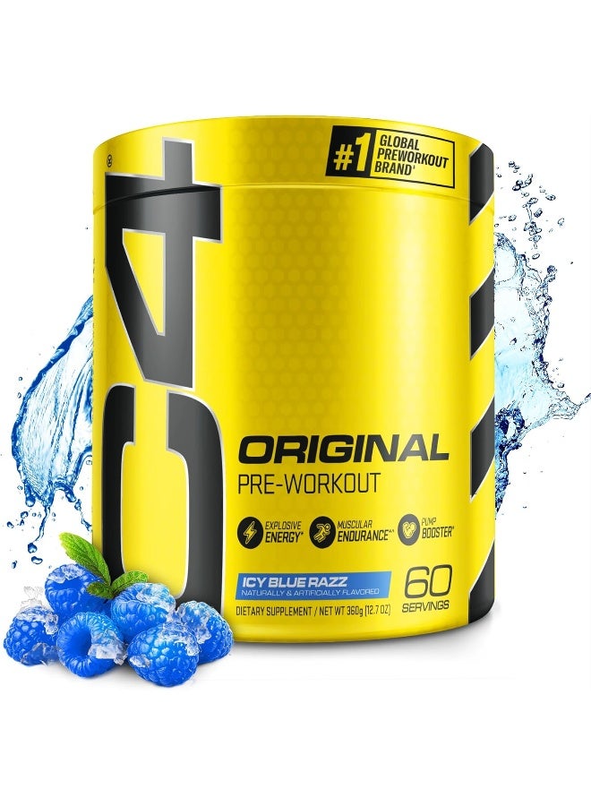 سيلوكور مسحوق C4 الأصلي قبل التمرين - فيتامين C لدعم المناعة مشروب طاقة خالي من السكر للرجال والنساء 150 ملغ كافيين + بيتا ألانين + كرياتين نكهة التوت الأزرق الجليدي، 60 حصة (قد يختلف التعبئة) - Image 1