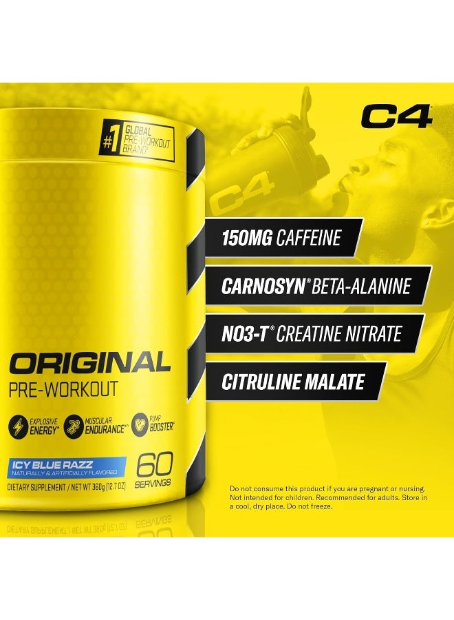 سيلوكور مسحوق C4 الأصلي قبل التمرين - فيتامين C لدعم المناعة مشروب طاقة خالي من السكر للرجال والنساء 150 ملغ كافيين + بيتا ألانين + كرياتين نكهة التوت الأزرق الجليدي، 60 حصة (قد يختلف التعبئة) - Image 2