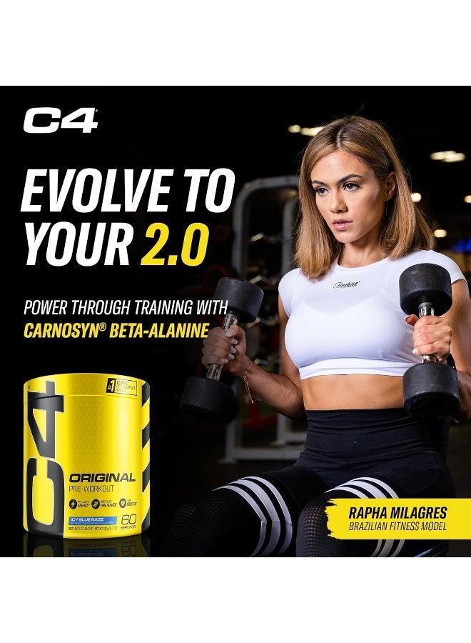 سيلوكور مسحوق C4 الأصلي قبل التمرين - فيتامين C لدعم المناعة مشروب طاقة خالي من السكر للرجال والنساء 150 ملغ كافيين + بيتا ألانين + كرياتين نكهة التوت الأزرق الجليدي، 60 حصة (قد يختلف التعبئة) - Image 4