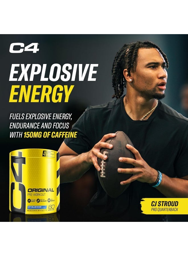 سيلوكور مسحوق C4 الأصلي قبل التمرين - فيتامين C لدعم المناعة مشروب طاقة خالي من السكر للرجال والنساء 150 ملغ كافيين + بيتا ألانين + كرياتين نكهة التوت الأزرق الجليدي، 60 حصة (قد يختلف التعبئة) - Image 5