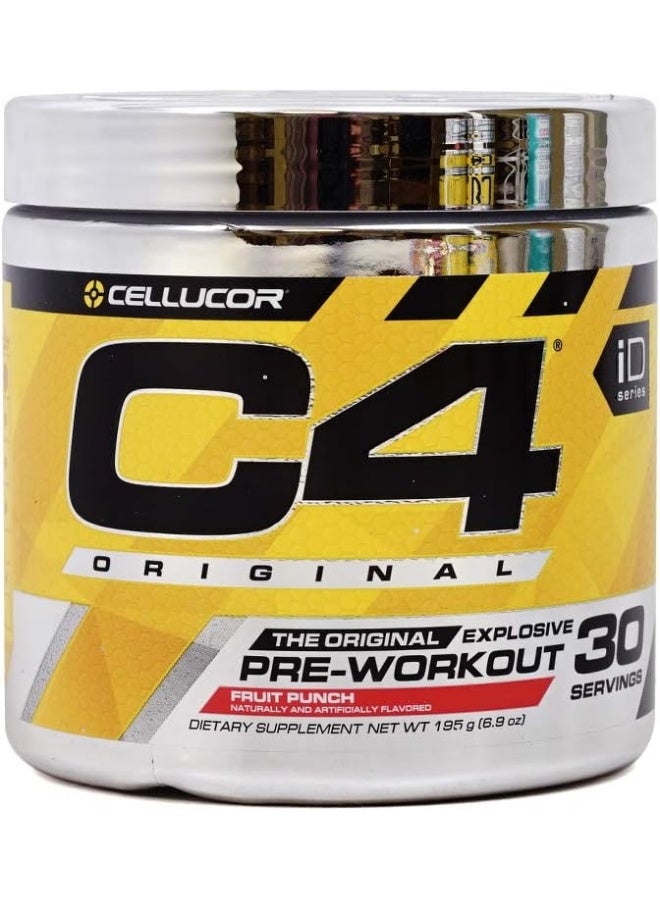 سيلوكور مسحوق C4 الأصلي قبل التمرين فيتامين C لدعم المناعة خالي من السكر طاقة قبل التمرين للرجال والنساء - 150 ملغ كافيين بيتا ألانين كرياتين فواكه بانش، 30 حصة (قد يختلف التعبئة) 