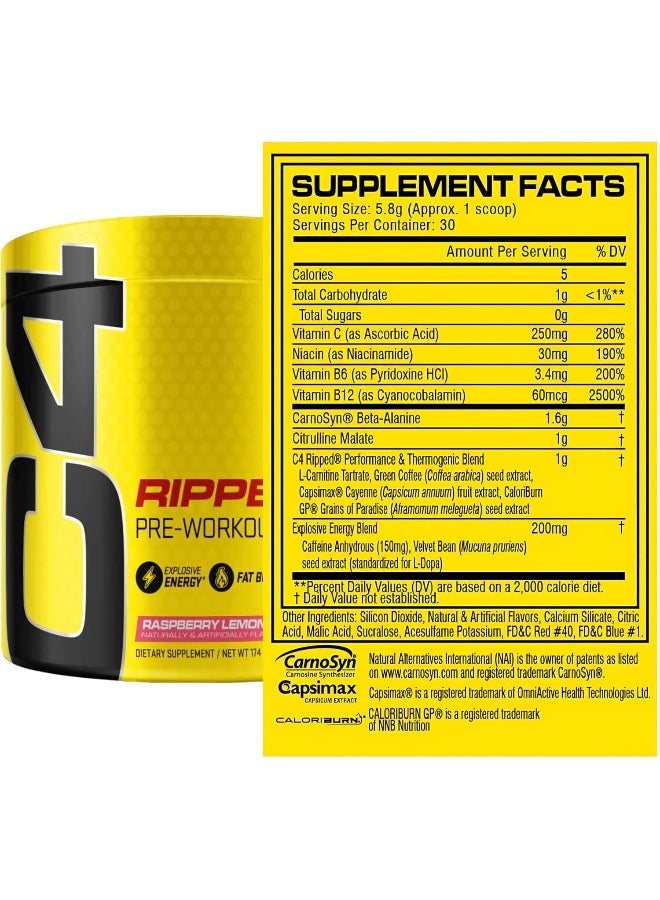 سيلوكور مكمل C4 Ripped قبل التمرين - طاقة متفجرة مع دعم فقدان الدهون - ليمون توت العليق - 30 حصة (قد يختلف التعبئة والتغليف) - Image 3