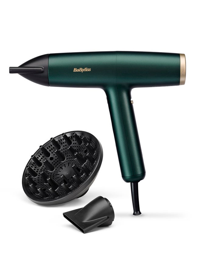 BaByliss 1600W Digital Hair Dryer with Ionic Technology, Includes Diffuser and 2 Concentrator Nozzles, Lightweight Design for Fast Drying and Frizz-Free Styling – D6555DSDE Dark Green - Image 1
