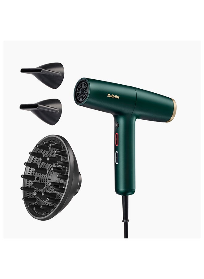 BaByliss 1600W Digital Hair Dryer with Ionic Technology, Includes Diffuser and 2 Concentrator Nozzles, Lightweight Design for Fast Drying and Frizz-Free Styling – D6555DSDE Dark Green - Image 1