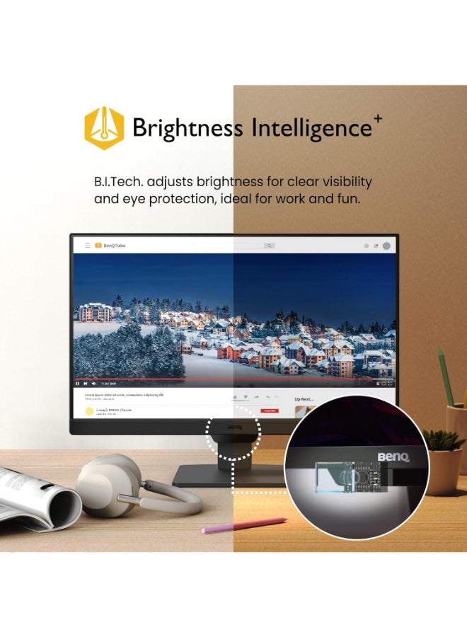 بين كيو شاشة الكمبيوتر GW2490 100Hz بحجم 24 بوصة FHD 1920x1080p، IPS، تقنية العناية بالعين، ضوء أزرق منخفض، مضادة للتوهج، سطوع متكيف، مكبرات صوت مدمجة، DP، HDMI، نسخة KSA - ضمان 3 سنوات - Image 2