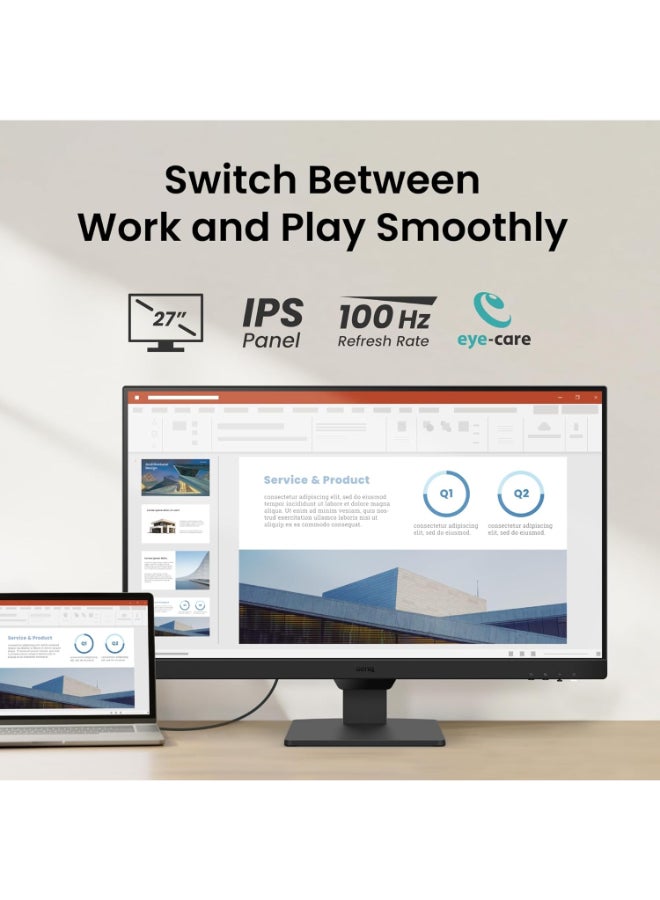 BenQ GW2790 100Hz Computer Monitor 27 inch FHD 1920x1080p, IPS, Eye-Care Tech, Low Blue Light, Anti-Glare, Adaptive Brightness, Built-in Speakers, DP, HDMI , KSA Version - 3 Years Warranty Black - Image 2
