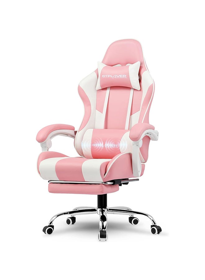 جي تي بلاير GTPLAYER #1USA Ergonomic Gaming Chair with USB Massage Cushion, Footrest & Armrests – PU Leather Computer Video Game Desk Chair with Adjustable Lumbar Support & Headrest for Gaming & Office (Pink) pink - Image 1
