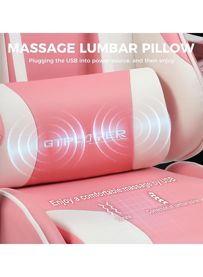 جي تي بلاير GTPLAYER #1USA Ergonomic Gaming Chair with USB Massage Cushion, Footrest & Armrests – PU Leather Computer Video Game Desk Chair with Adjustable Lumbar Support & Headrest for Gaming & Office (Pink) pink - Image 2