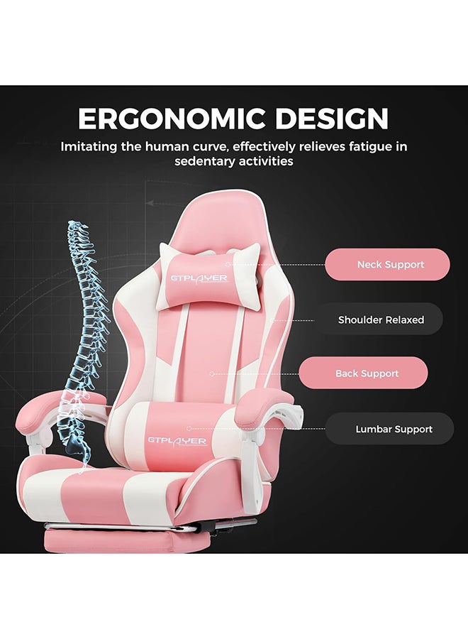 جي تي بلاير GTPLAYER #1USA Ergonomic Gaming Chair with USB Massage Cushion, Footrest & Armrests – PU Leather Computer Video Game Desk Chair with Adjustable Lumbar Support & Headrest for Gaming & Office (Pink) pink - Image 3