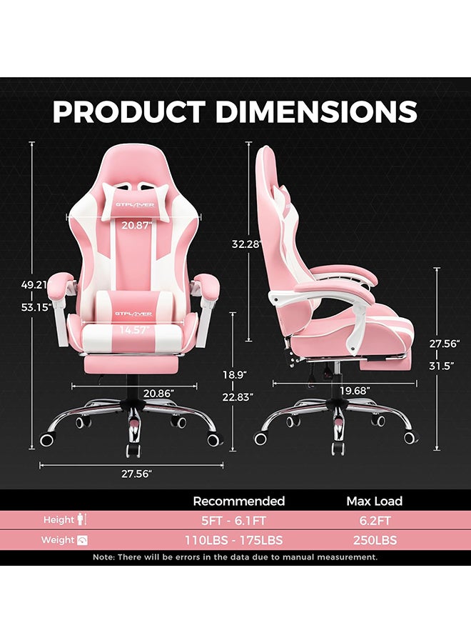 جي تي بلاير GTPLAYER #1USA Ergonomic Gaming Chair with USB Massage Cushion, Footrest & Armrests – PU Leather Computer Video Game Desk Chair with Adjustable Lumbar Support & Headrest for Gaming & Office (Pink) pink - Image 4