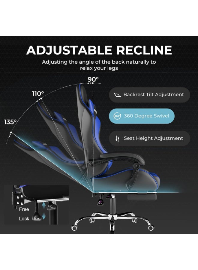 GTPLAYER #1USA Ergonomic Gaming Chair with USB Massage Cushion, Footrest & Armrests – PU Leather Computer Video Game Desk Chair with Adjustable Lumbar Support & Headrest for Gaming & Office (Blue) blue - Image 5