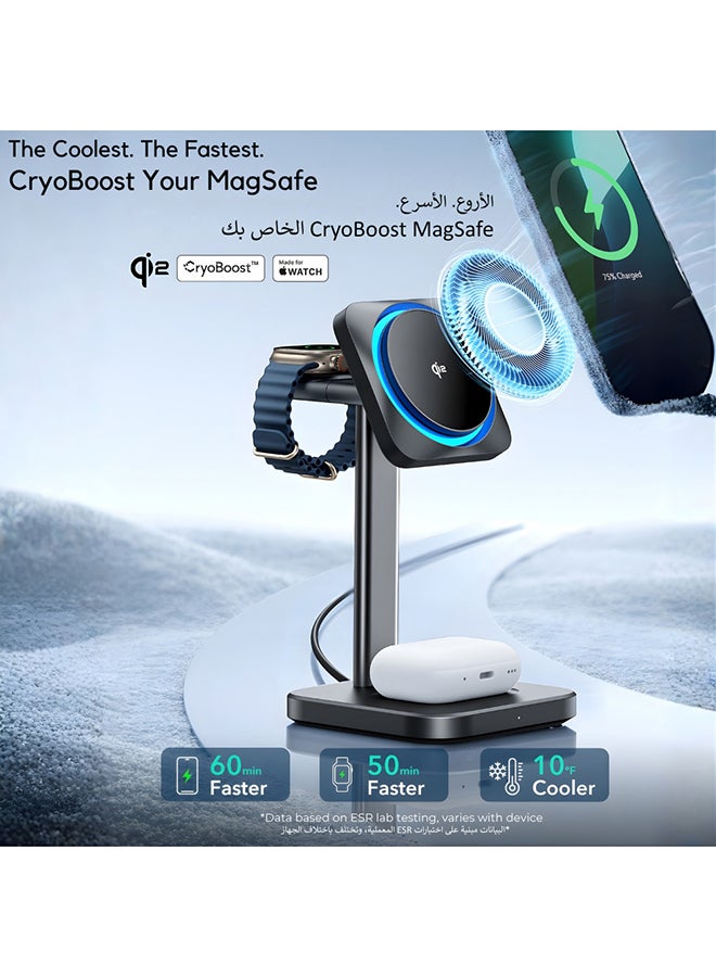 ESR for MagSafe Charger Stand, 3 in 1 Charging Station with CryoBoost, Phone-Cooling Wireless Charging, 15W MagSafe Stand, for iPhone 17/16/15/14/13/12, AirPods, Apple Watch, Black Black - Image 3