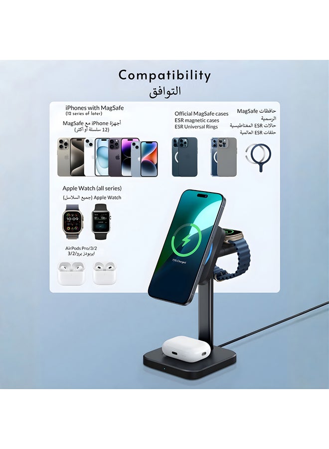 ESR for MagSafe Charger Stand, 3 in 1 Charging Station with CryoBoost, Phone-Cooling Wireless Charging, 15W MagSafe Stand, for iPhone 17/16/15/14/13/12, AirPods, Apple Watch, Black Black - Image 2