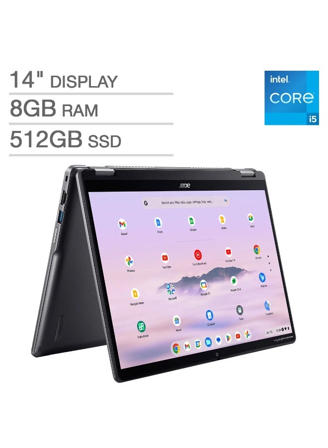 Acer Chromebook Plus Spin 514, 14Inch Touchscreen WUXGA FHD IPS Display, Intel Core i5-1334U Processor, 8GB RAM 512GB SSD, Intel UHD Graphics, Chrome OS Gray - Image 1