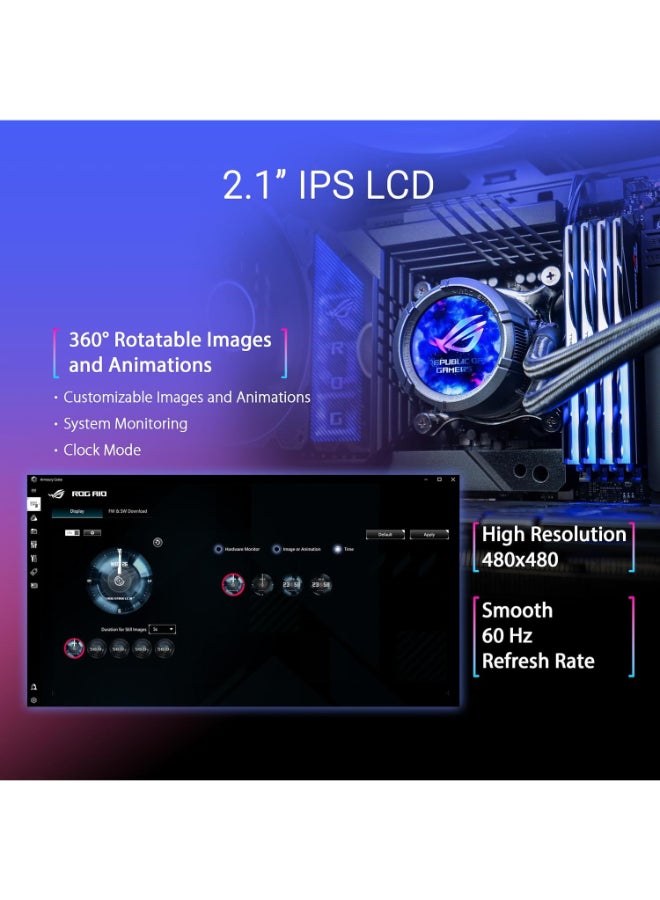 ASUS ROG Strix LC III 360 ARGB LCD All-in-one CPU Liquid Cooler - Intel® LGA 1700, 1200, 115X - AMD Socket AM4, AM5 – with 2.1" IPS LCD, Asetek’s New Gen7 v2 Pump, and Premium ROG ARGB Fans 360meter black - Image 2