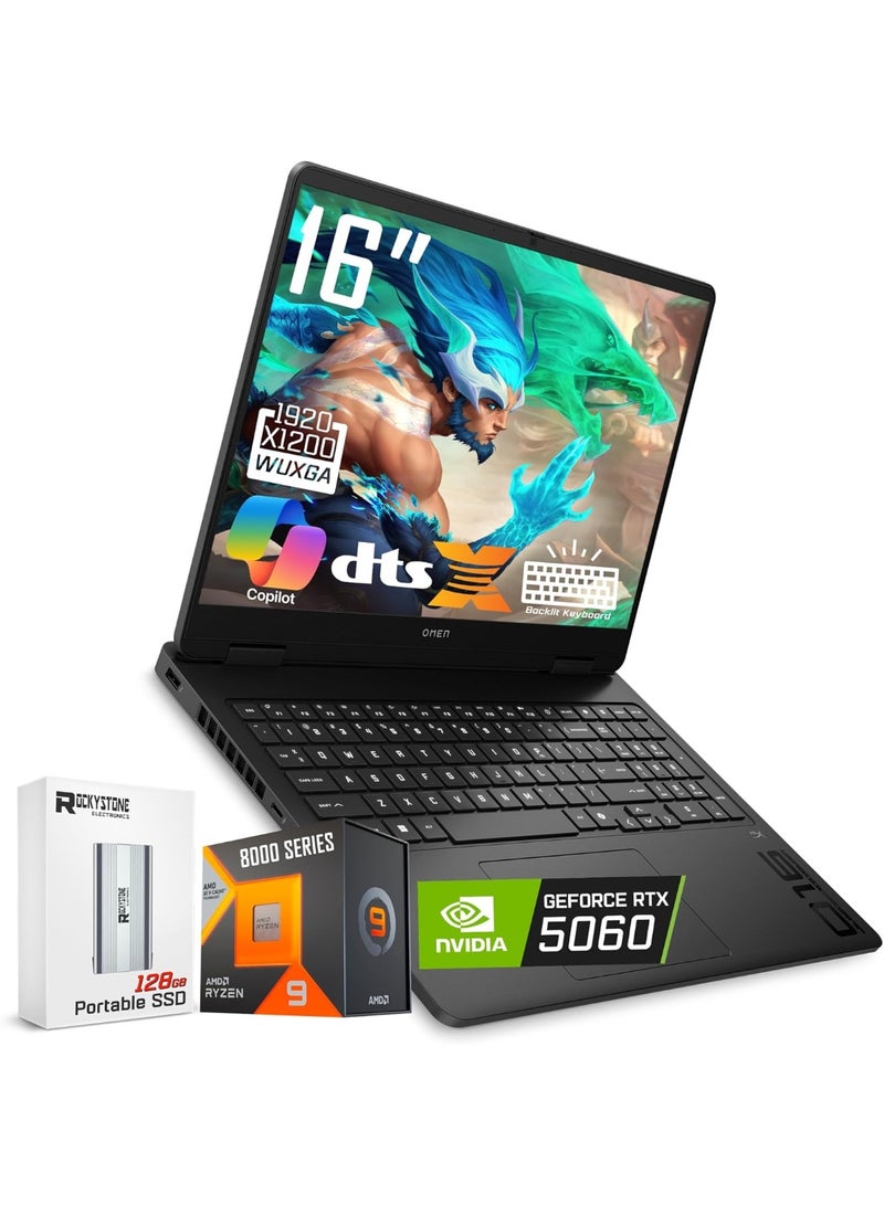 HP OMEN 16 Gaming Laptop, 16" 2K 144GHZ Display, NVIDIA GeForce RTX 5060 8GB GDDR7, AMD Ryzen 9 8940HX, 64GB RAM | 2TB SSD, Windows 11, With free Office 365 + Consumix Mouse pad English black - Image 1