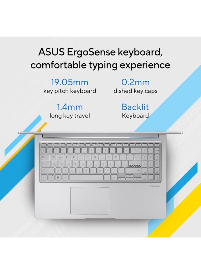 أسوس (Upgraded Version) Vivobook 15 X1504VA Laptop With 15.6-Inch Display, Core 5 -120U Processor 8GB RAM- 1TB SSD, Intel Iris XE Graphics, Windows 11 Home +Office 2024 / Cool English/Arabic Cool Silver - Image 2