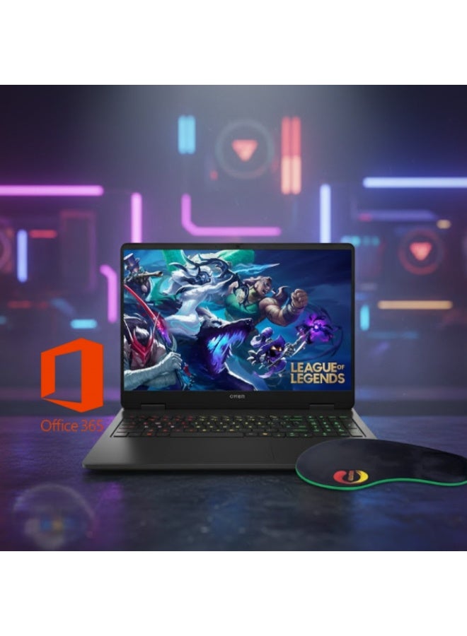 HP OMEN 16 Slim 2025 AI Pro Gaming Laptop, 16" FHD+ 165Hz, Intel Ultra 7 255H(Beats Intel i7-14700), 64GB RAM + 1TB SSD NVIDIA RTX 5060 With Free Office 365 + Consumix Mouse pad English black - Image 1