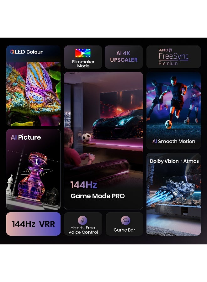 هايسنس تلفاز ذكي QLED مقاس 55 بوصة 144Hz E8Q - لون النقطة الكمومية، صورة AI، دولبي فيجن، دولبي أتموس، مشاركة إلى التلفاز، تحكم صوتي، وضع صانع الأفلام، يوتيوب، نتفليكس، ديزني+ 55E8Q (نسخة الإمارات 2025) - Image 3