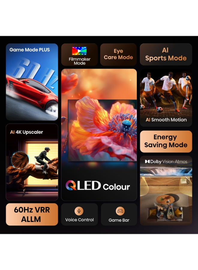 65 inch QLED Smart TV E7Q-Quantum Dot Colour, AI Picture, Dolby Vision, Dolby Atmos, Share to TV, Voice Control, Filmmaker Mode, Youtube, Netflix, Disney+ (2025 UAE Version) 65E7Q Black image 4