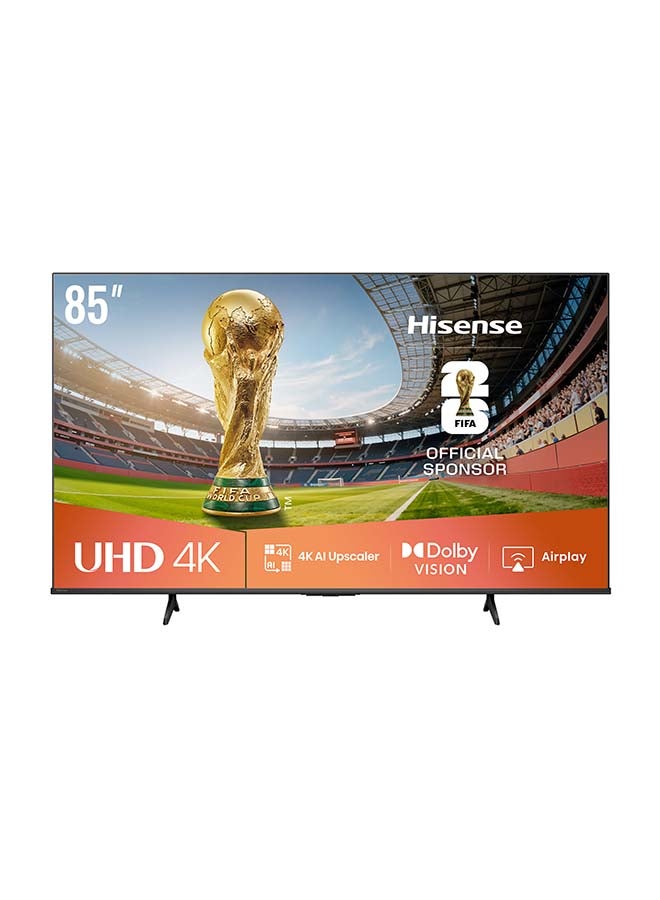 هايسنس تلفاز سمارت 85 بوصة من هايسنس UHD 4K E6Q - رؤية دولبي، معزز 4K بالذكاء الاصطناعي، شريط الألعاب، حركة سلسة مع MEMC، وضع الرياضة بالذكاء الاصطناعي، التحكم الصوتي، مشاركة إلى التلفاز، يوتيوب، نتفليكس، ديزني+، شاهد 85E6Q (نسخة الإمارات 2025) - Image 1