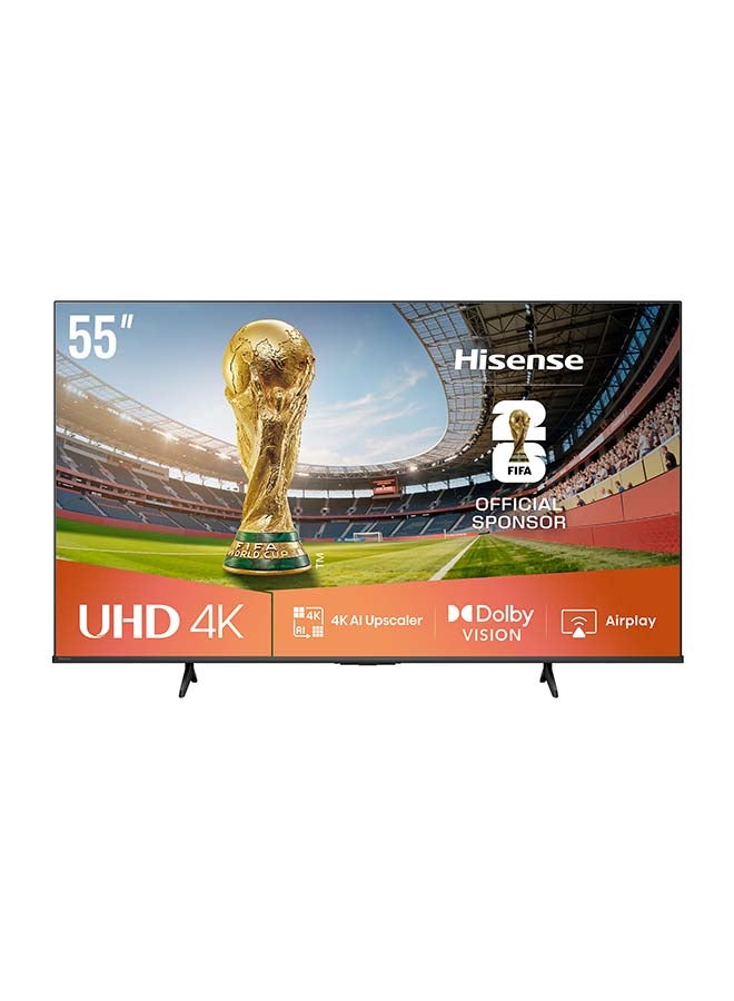 هايسنس تلفاز هاي سينس 55 بوصة ذكي UHD 4K E6Q - رؤية دولبي، معزز 4K بالذكاء الاصطناعي، ألعاب بدولبي، حركة سلسة مع MEMC، وضع الرياضة بالذكاء الاصطناعي، التحكم الصوتي، مشاركة إلى التلفاز، يوتيوب، نتفليكس، ديزني+، شاهد 55E6Q (نسخة الإمارات 2025) - Image 1