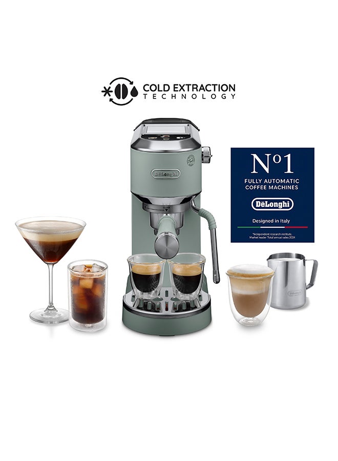 De'Longhi Dedica Duo EC890.GR, Barista Coffee Machine with Pump, Espresso and Cold Brew, Manual Machine with LatteArt Steam Rod, 15 cm Wide, 2 Espresso, Touch Screen, Cup up to 13 cm 1 L 1450 W EC890.GR Green - Image 1