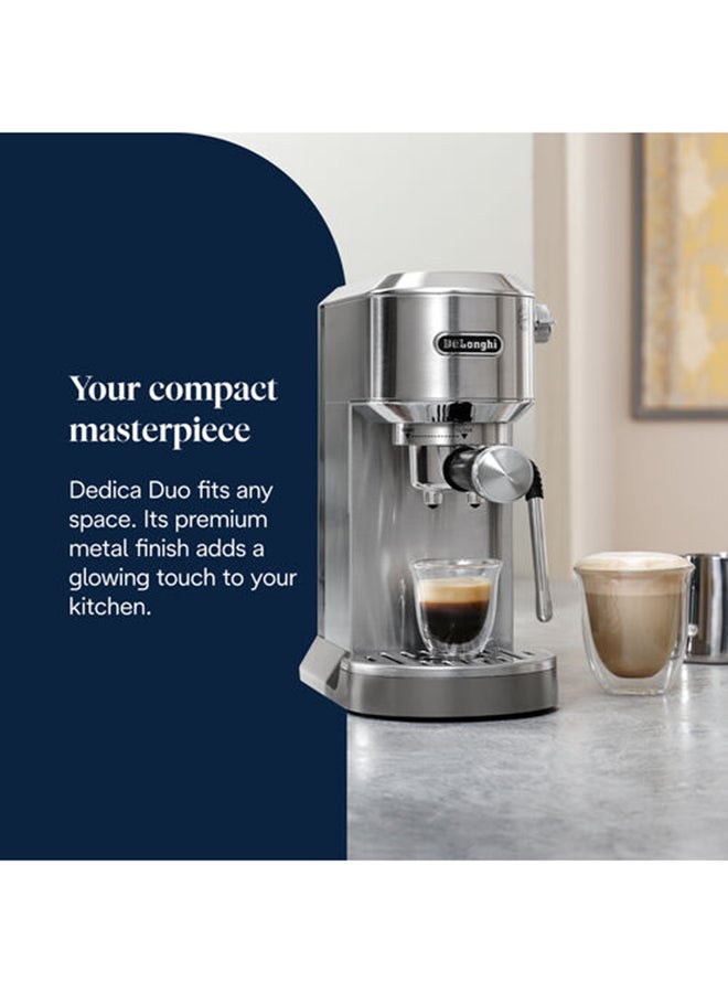 De'Longhi Dedica Duo EC890.M, Barista Coffee Machine with Pump, Espresso and Cold Brew, Manual Coffee Machine with LatteArt Steam Rod, 15 cm Wide, 2 Espresso, Touch Screen, Cup up to 13 cm, Metal 1 L 1450 W EC890.M Metal - Image 2
