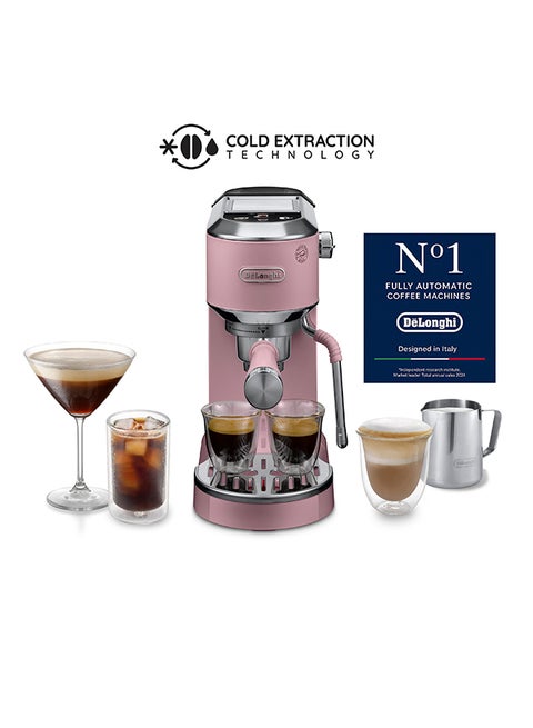 Dedica Duo EC890.PK, Barista Coffee Machine with Pump, Espresso and Cold Brew, Manual Coffee Machine with LatteArt Steam Rod, 15 cm Wide, 2 Espresso, Touch Screen, Cup up to 13 cm, Pink 1 L 1450 W EC890.PK Pink