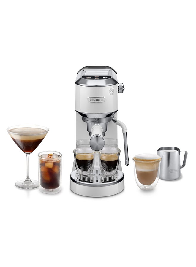 ديلونجي ماكينة قهوة دي'لونجي ديديكيا ديو EC890.WI، ماكينة قهوة بارستا مع مضخة، إسبريسو وبارد، ماكينة قهوة يدوية مع قضيب بخار لاتيه آرت، عرض 15 سم، 2 إسبريسو، شاشة تعمل باللمس، أكواب حتى 13 سم، أبيض - Image 1