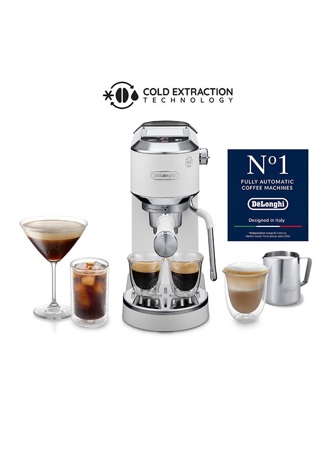 De'Longhi Dedica Duo EC890.WI, Barista Coffee Machine with Pump, Espresso and Cold Brew, Manual Coffee Machine with LatteArt Steam Rod, 15 cm Wide, 2 Espresso, Touch Screen, Cups up to 13 cm, White 1 L 1450 W EC890.WI White - Image 1