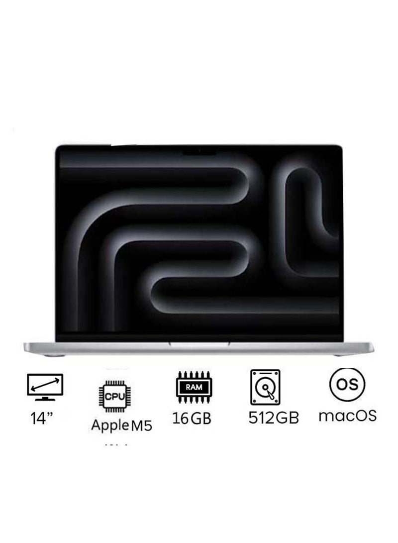 Apple New M5 Macbook Pro 2025 MDE44 Laptop With 14‑inch XDR Retina Display, M5 chip with 10-core CPU, 10-core GPU Processor/16GB RAM/512GB SSD/MacOS/International version English Silver - Image 1