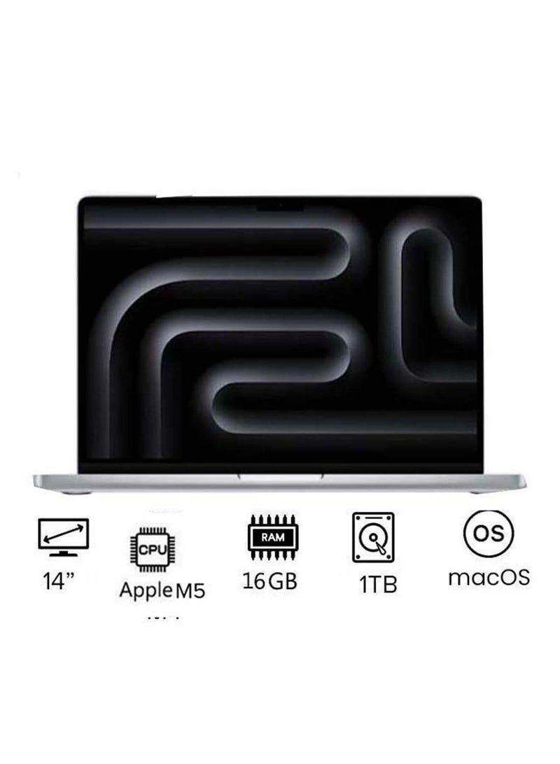 Apple New M5 Macbook Pro 2025 MDE54 Laptop With 14‑inch XDR Retina Display, M5 chip with 10-core CPU, 10-core GPU Processor/16GB RAM/1TB SSD/MacOS English Silver - Image 1