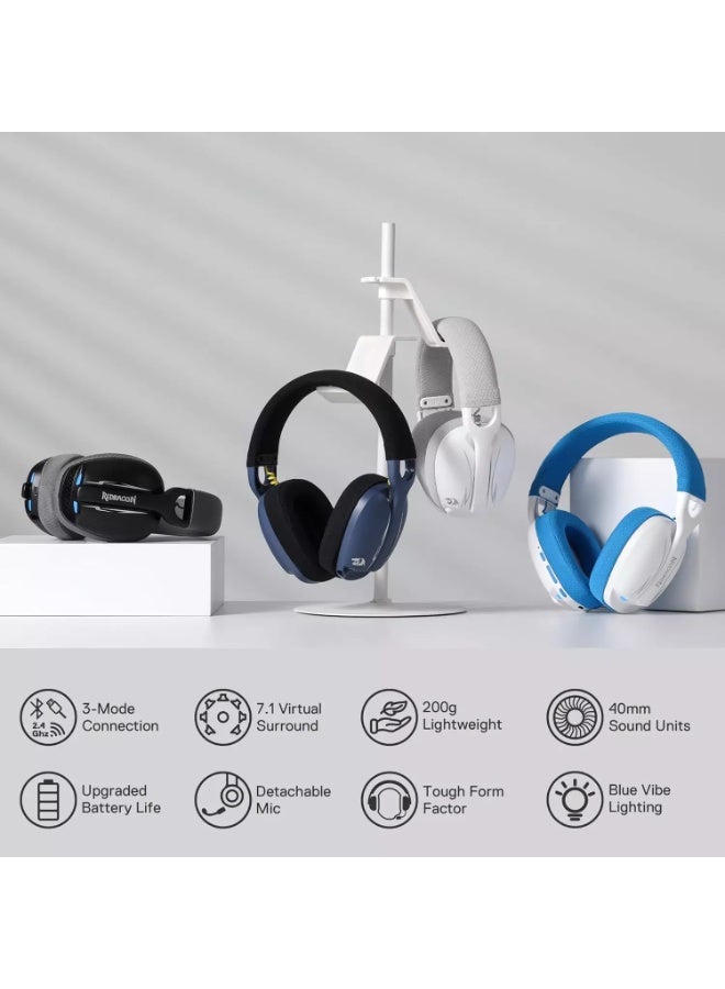 ريدراجون H878 3-Mode Wireless Blue Lighting Gaming Headset - Lightweight - 7.1 Surround Sound - 40MM Drivers - Detachable Microphone - Multi Platforms for PC, PS5/4/3, Switch, Mobile, White&Blue - Image 5