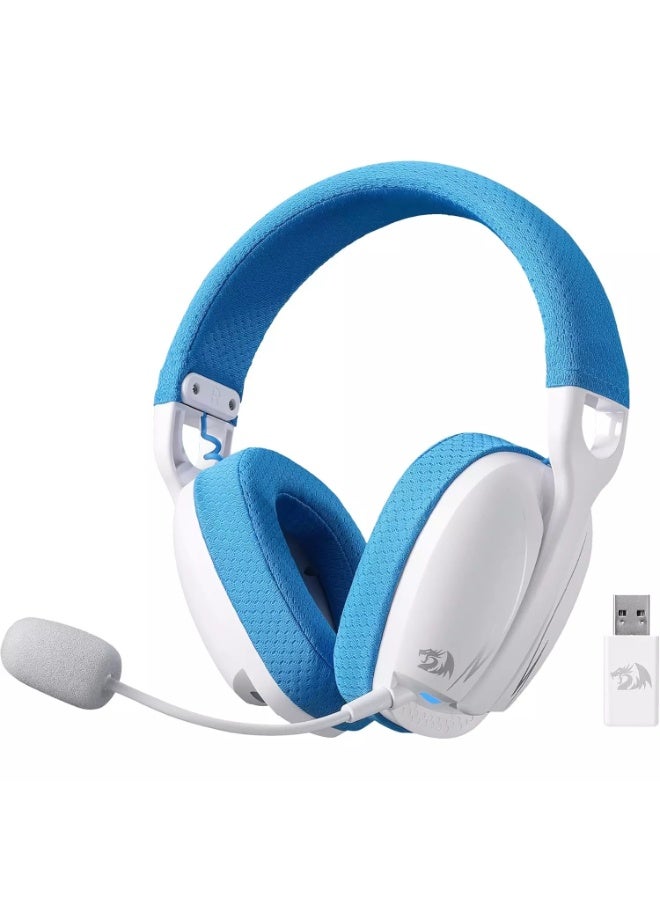 ريدراجون H878 3-Mode Wireless Blue Lighting Gaming Headset - Lightweight - 7.1 Surround Sound - 40MM Drivers - Detachable Microphone - Multi Platforms for PC, PS5/4/3, Switch, Mobile, White&Blue - Image 1
