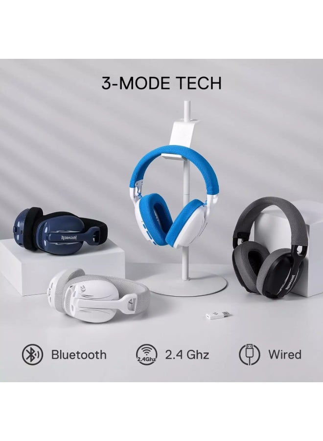 ريدراجون H878 3-Mode Wireless Blue Lighting Gaming Headset - Lightweight - 7.1 Surround Sound - 40MM Drivers - Detachable Microphone - Multi Platforms for PC, PS5/4/3, Switch, Mobile, White&Blue - Image 2