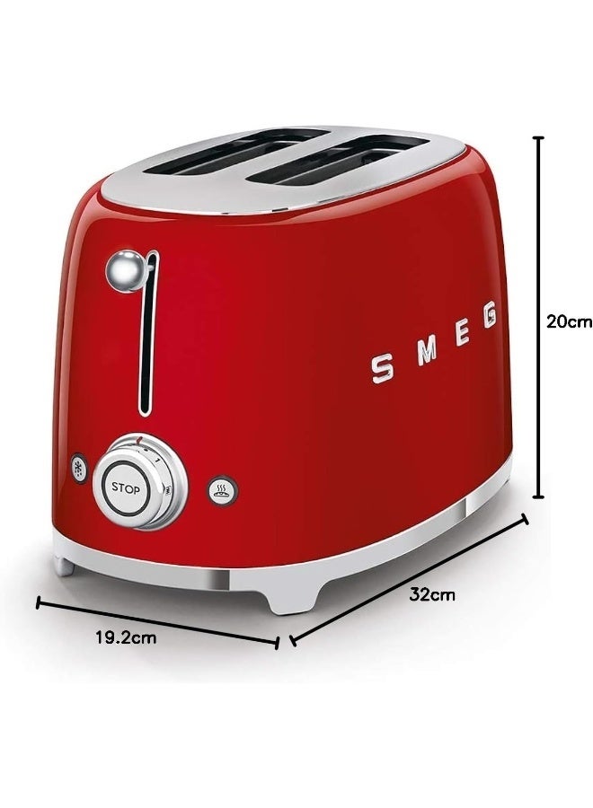 سميج Smeg Tsf01RdUK, 50'S Retro Style 2 Slice Toaster,6 Browning Levels,2 Extra Wide Bread Slots, Defrost And Reheat Functions, Removable Crumb Tray- Red 950 W TSF01RDUK Red - Image 3