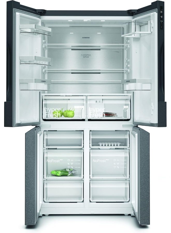 سيمنز ثلاجة فريزر باب فرنسي سيمنز KF96NAXEAG، سعة صافية 605 لتر، بدون صقيع، تدفق هواء متعدد، تبريد فائق، LED، ستانلس ستيل أسود - Image 2